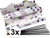 3x wierook stokjes viooltjes - totaal 60 stuks - wierookstokjes / geurstokjes