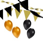 Zwart/Gouden versiering pakket XL - ballonnen / slingers en vlaggenlijnen