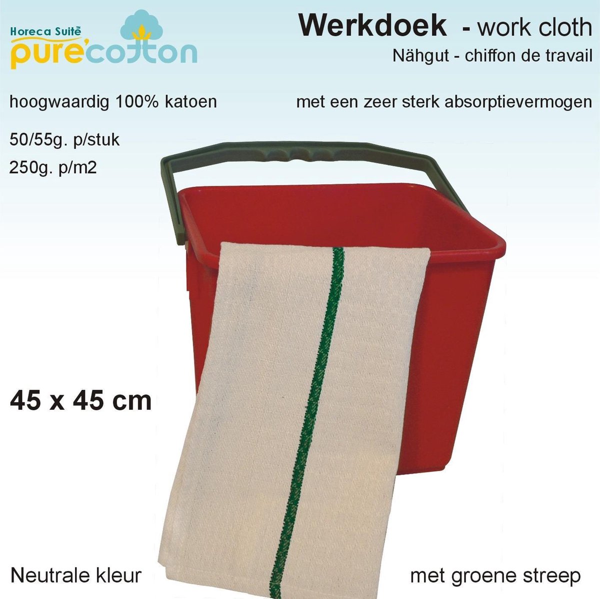 Homéé - Werkdoekjes ecru met groen band 100% Katoen | 12 stuks | 45x45cm