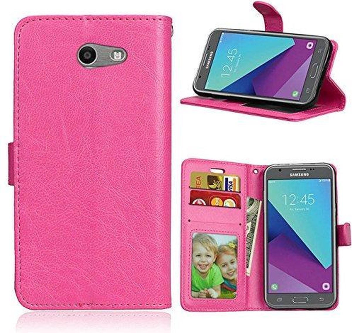 Telefoonhoes Geschikt voor: Samsung galaxy J3 2017 portemonnee hoesje - Roze