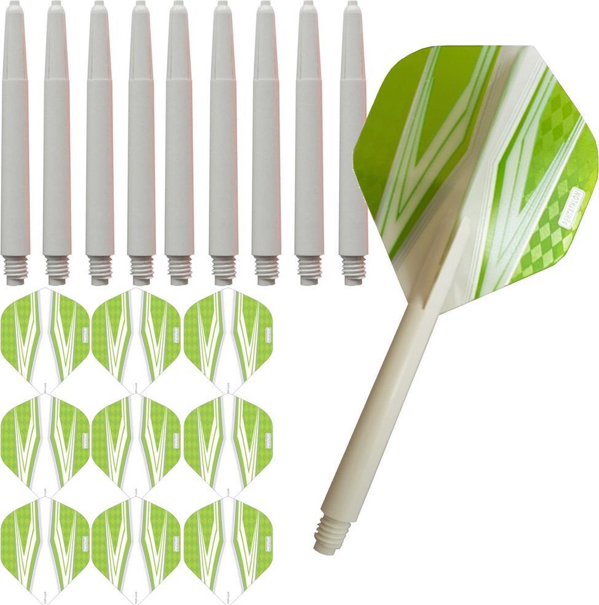 ABC Darts - Dart Flights en Dart Shafts - Pentathlon Spitfire Wit Groen - 3 sets