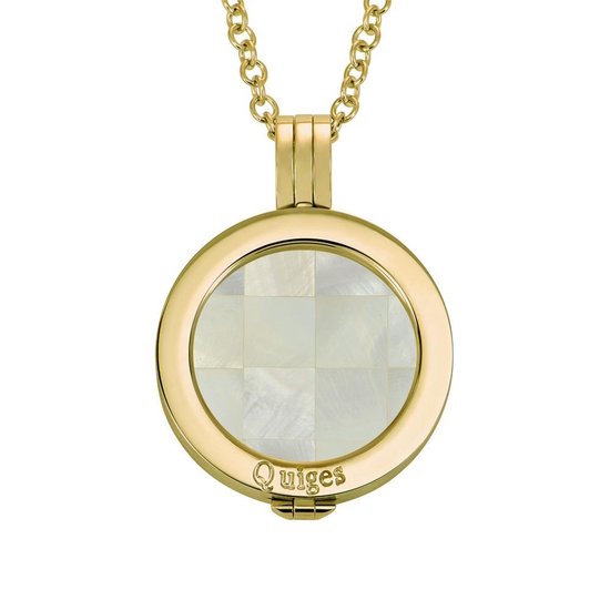 Quiges Munthouder met Ketting en Munt 25mm Schelp Blokjes Beige - RVS Goudkleurig - EPRHZ254