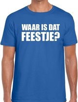 Waar is dat feestje heren T-shirt blauw L