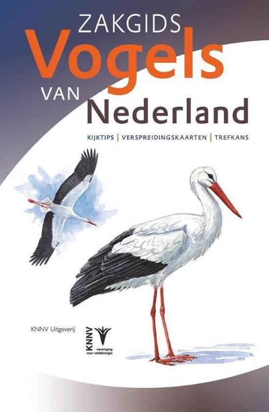 Zakgids Vogels van Nederland. Een ooievaar staat vooraan, met een vliegende ooievaar op de achtergrond.