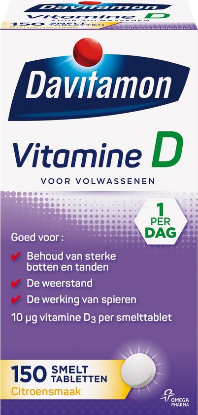 Davitamon Vitamine D Volwassen - vitamine D3 volwassenen - Smelttablet 150  stuks - bol.com