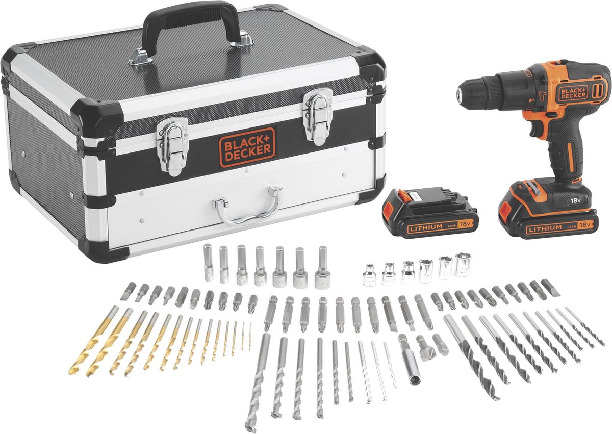 BLACK+DECKER KIT: 18V accu schroef-klopboormachine Flightcase met extra acc - BDC718AS2F-QW