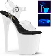 Pleaser Sandaal met enkelband, Paaldans schoenen -38 Shoes- FLAMINGO-808UV Paaldans schoenen Wit/Transparant