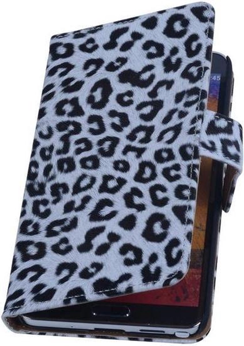 BestCases.nl Samsung Galaxy Note 3 - Luipaard Bookstyle Wallet Hoesje - Wit