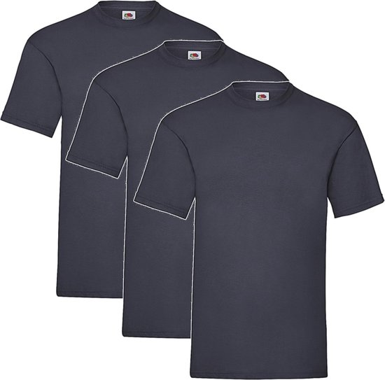 3 Pack Deep Navy Shirts Fruit of the Loom Ronde Hals Maat S Valueweight