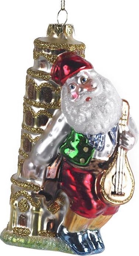 instructeur oppakken iets Goodwill kerst decoratie - glazen toren van pisa met kerstman ornament - 14  cm - geel... | bol.com
