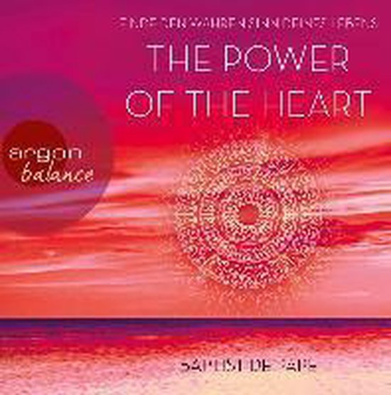 Boekomslag 'The Power of the Heart' met een rode lucht, zonsondergang, de tekst 'argon balance' en een mandala.