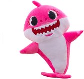 baby shark - knuffel - 28 cm - vier lichtjes - inclusief 3 batterijen - zingend - officiële lied - speelplezier - kind - geeft licht - cadeau tip  - Roze