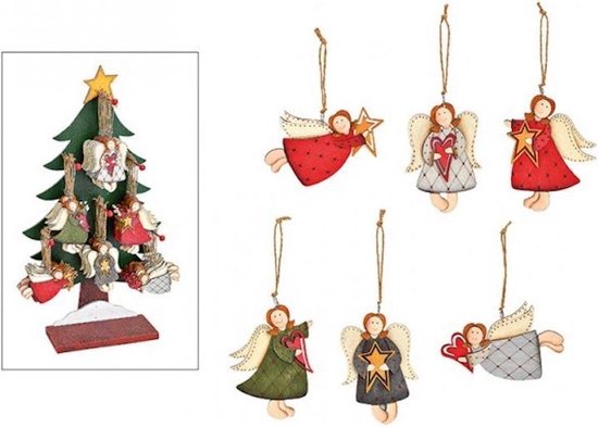 fluiten Supplement blad Kersthanger - Hangende houten engeltjes - set van 6 stuks | bol.com