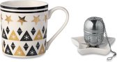 Keramisch thee set bestaande uit kopje, thee ei en schoteltje - Keramisch thee set uit verschillende delen - Christmas Forever