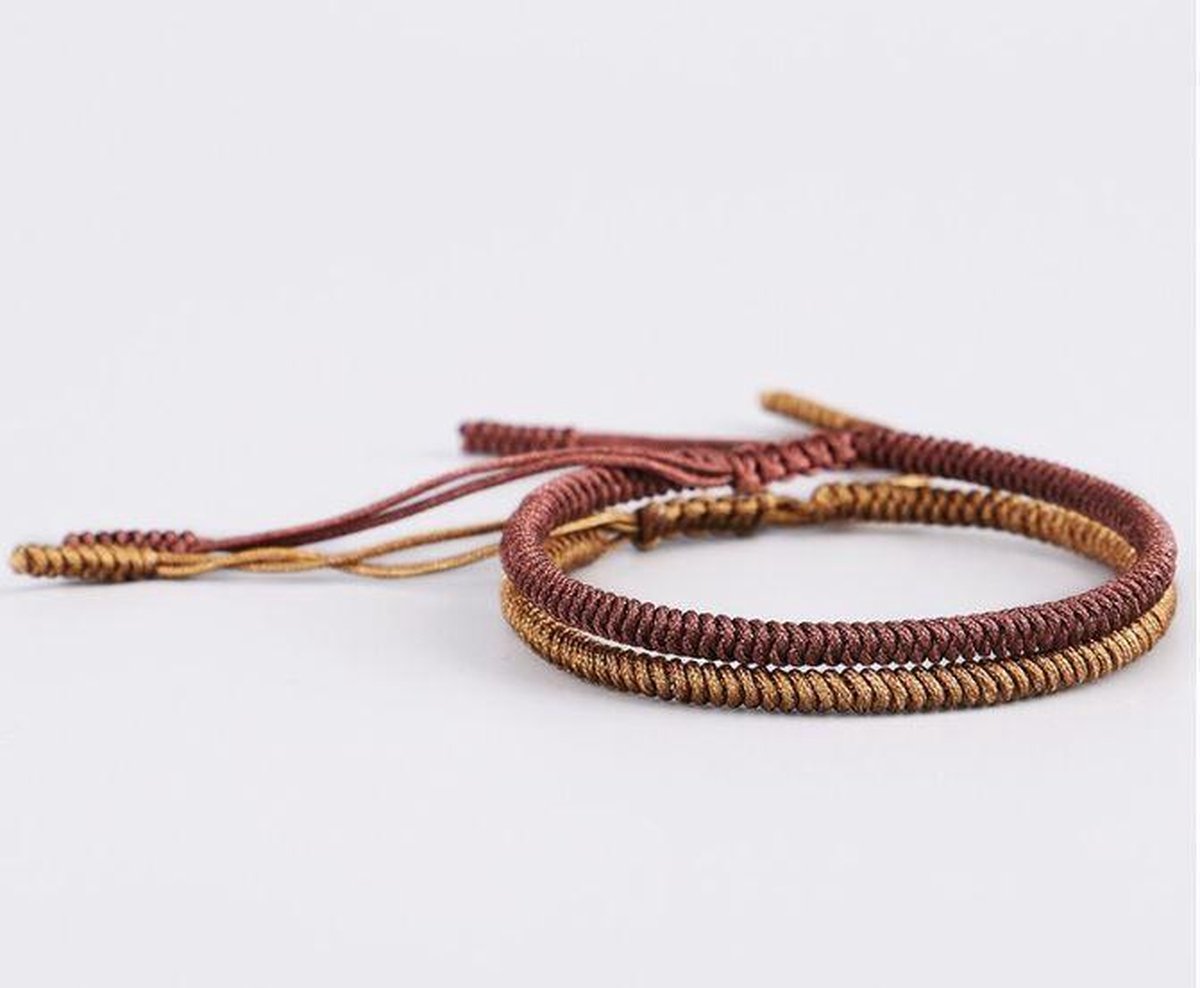 Premium handgeknoopte Tibetaanse armband - Set van 2 - Bruin Goud