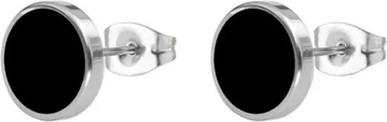 RVS rond oorbellen stud zwart 10 mm - JYC