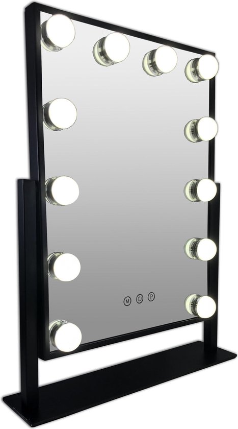nicht ondergeschikt Sta op Zwarte Metalen Make-up hollywood LED spiegel, 12x dimbare LED bulbs. 3  kleuren licht,... | bol.com