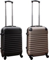 Kofferset 2 delig ABS handbagage koffers - met cijferslot - 39 liter - zwart - goud