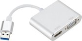 DrPhone 2 in 1 Adapter - 2 schermen VGA + HDMi tegelijkertijd -  USB 3.0 naar HDMI & VGA - 1080P HD - Dual Display – Zilver