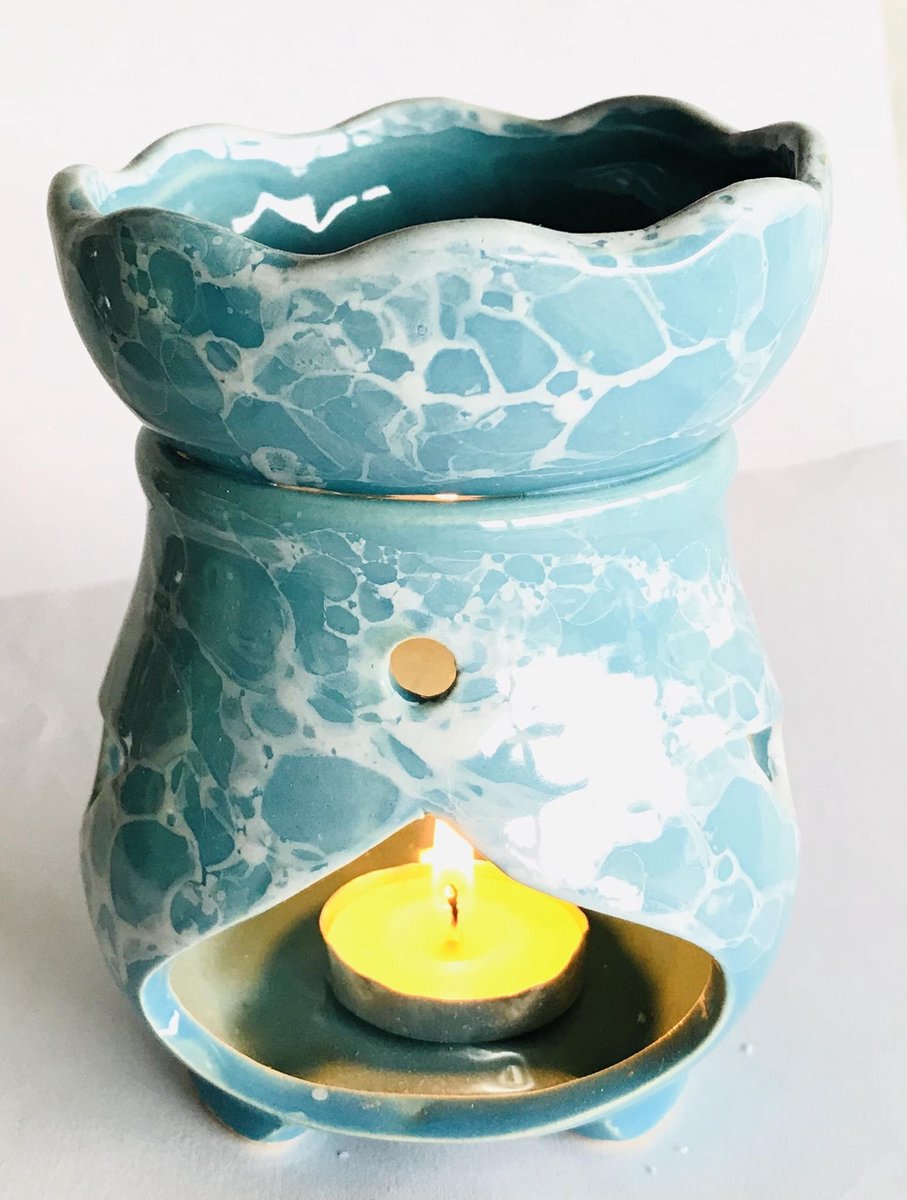 Oliebrander lichtblauwe keramiek 12cm Aromabrander voor geurolie of wax smelt