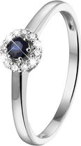 Lucardi Dames Ring saffier en 12 diamanten 0.08ct - Ring - Cadeau - Moederdag - 14 Karaat Goud - Witgoud