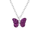 Joy|S - Zilveren vlinder kristal paars hanger 9 x 6 mm met ketting 39 cm Sterling zilver 925