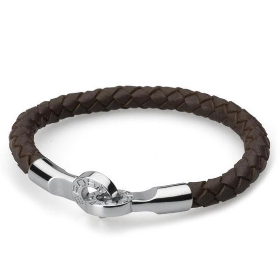 Casisto.J Lederen herenarmband, van leer en roestvrij staal, met gravure, zwart of bruin, gevlochten, met magneetsluiting, leder