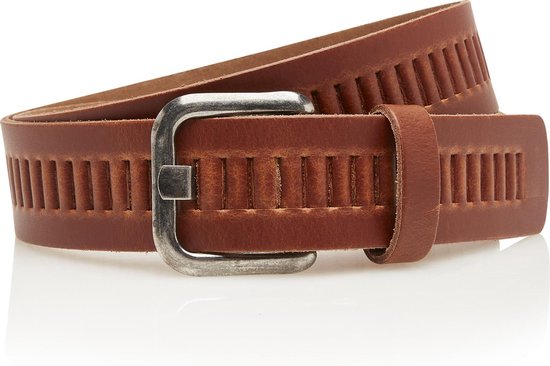 Timbelt Leren Geperforeerde Riem voor Dames en Heren - Breedte 4 cm - Sleufjes Riem Echt Leer -  cognac - Riemmaat 115 - Totale lengte 130 cm