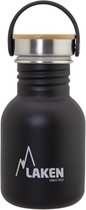 RVS fles Basic Steel Bottle 350ml ,Bamboo S/S Cap - Zwart