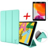 Hoesje geschikt voor iPad 2020 / 2019 10.2 en Screenprotector - Trifold Tablet Case Groen