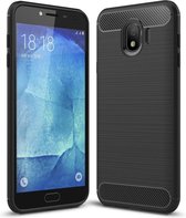 Luxe Back cover voor Samsung Galaxy J4 2018 – Zwart – Geborsteld TPU Carbon Case – Shockproof hoesje