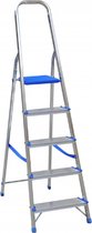 Aluminium professionele ladder of huishoudtrap met kunststof platform en beugel met 5 treden. Belastbaar tot 150 kg!