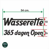 Wasserette muursticker 365 dagen open (zwart)