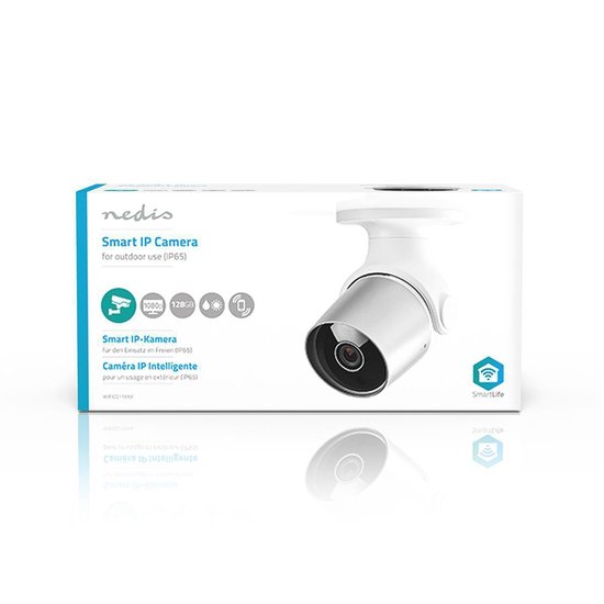 Nedis SmartLife Camera voor Buiten - Wi-Fi - Full HD 1080p - IP65 - Cloud Opslag (optioneel) / microSD (niet inbegrepen) - 12 V DC - Met bewegingssensor - Nachtzicht - Wit / Zilver - Nedis