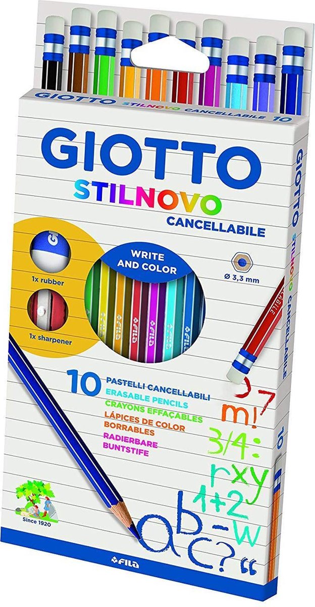 Giotto Box Of 12 Erasable Colouring Pencils Giotto Stilnovo In Display Of 10 Pcs