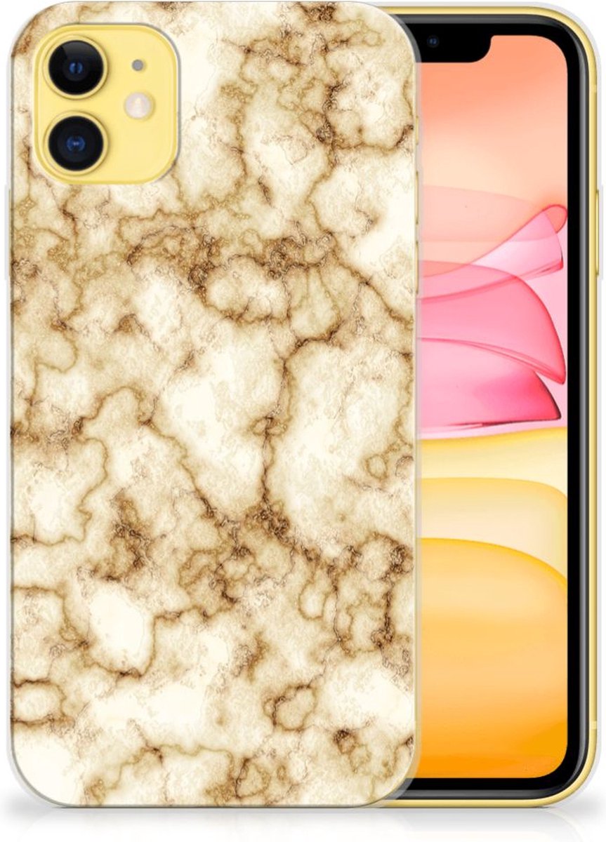 TPU Hoesje voor Apple iPhone 11 TPU Siliconen Hoesje Marmer Goud