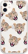 Fooncase Hoesje Geschikt voor iPhone 11 - Shockproof Case - Back Cover / Soft Case - Cheeky Leopard / Luipaard hoofden