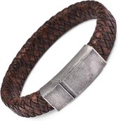 Gevlochten heren armband – 100% echt leder & edelstaal – magneetsluiting – vintage look - 18.5 cm - Rhylane