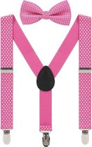 Fako Fashion® - Kinder Bretels Met Vlinderstrik - Kinderbretels - Vlinderdas - Strik - Stipjes - 65cm - Donkerroze
