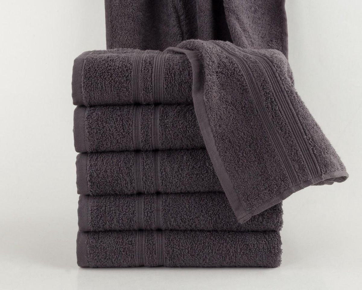 Homéé Handdoeken FeelGood due Fancy antraciet 50x100cm 100% Katoen badstof set van 6 stuks