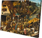 Canvasdoek - Schilderij - Pieter Bruegel The Dutch Proverbs Oude Meesters - Multicolor - 40 X 60 Cm