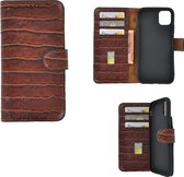 iPhone 11 Pro Max Cover Wallet Bookcase hoes Pearlycase Echt Leder hoesje Croco Bruin