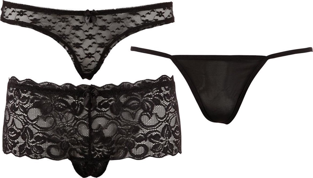 Goedkoopste Cottelli Collection – Set van 3 Verschillende Erotische Slipjes voor Dates – Maat L – Zwart