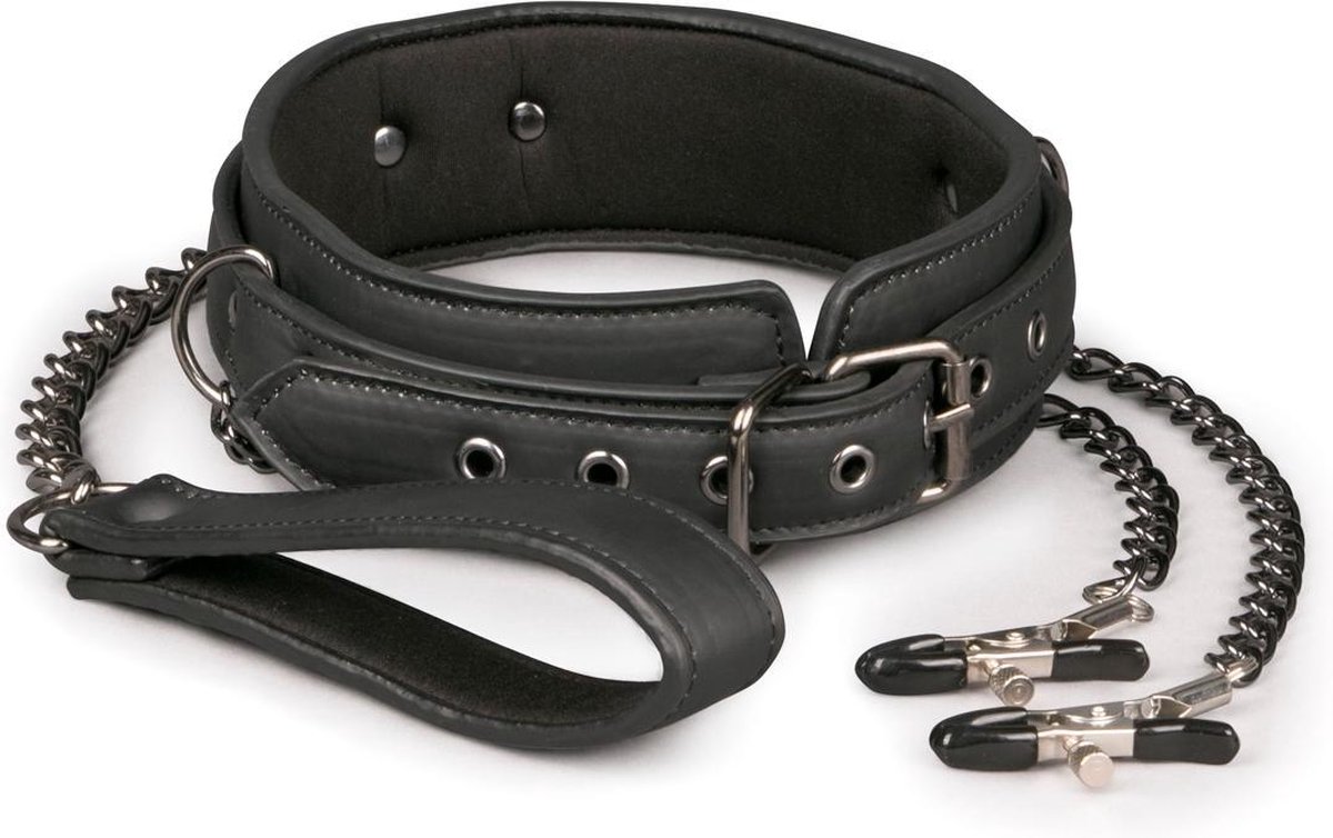 Goedkoopste EasyToys - Fetish Set met Halsband en Tepelklemmen - Duurzaam - Bondage Set - Rollenspel Erotiek - BDSM Set - Puppy Play - Bondage Sex Toys voor Vrouwen en Mannen - Tepelklemmen voor Mannen - Erotisch Spel - Zwart
