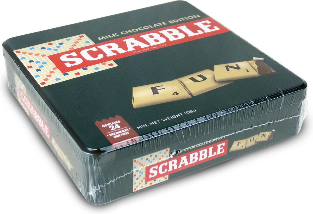 Scrabble Chocolade spel - in luxe Vintage bewaarblik - SCRABBLE