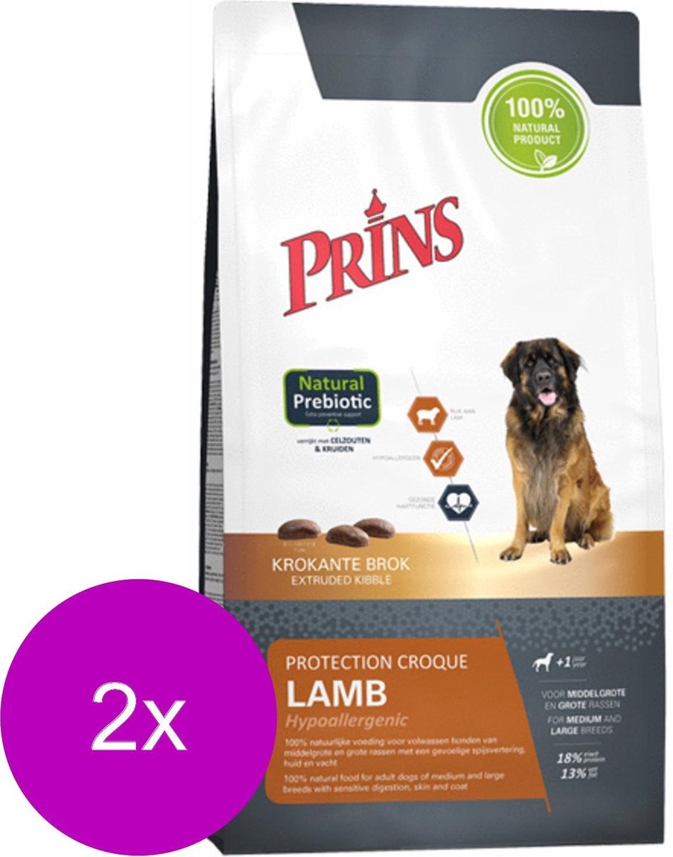 Prins Prins Protection Croque Lamb Hypoallergenic - Hondenvoer - 2 x 2 kg