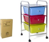 Trolley/kastje met 3 gekleurde lades en plank 36 x 60 cm van kunststof - Badkamerkastje - Keukentrolley