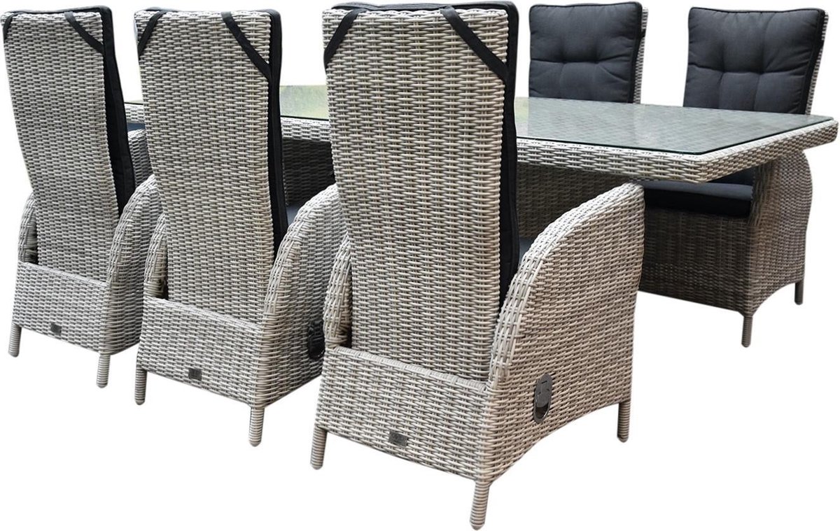 Menorca dining tuinset 220x100xH78 cm verstelbaar 7-delig wit grijs