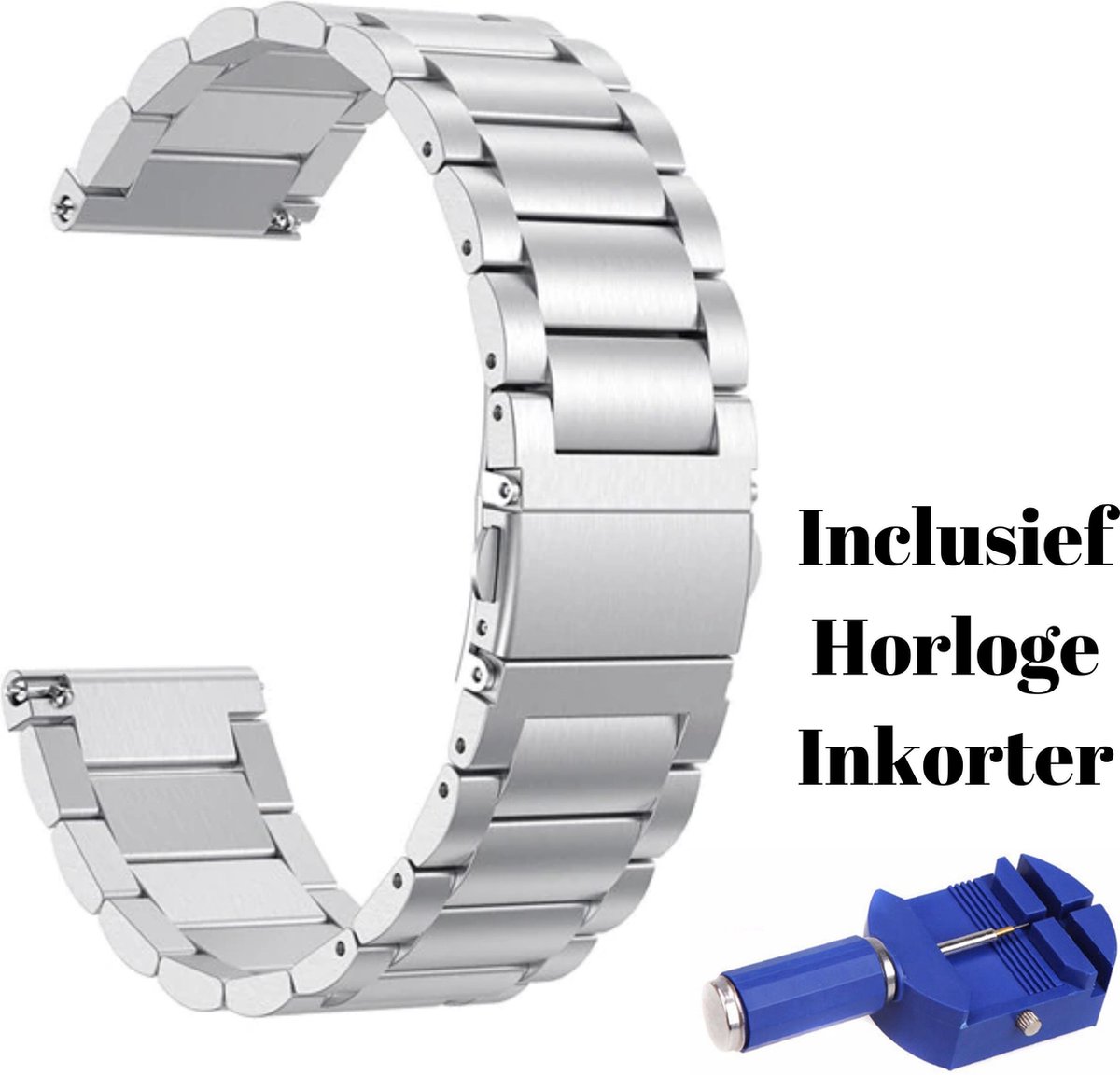 KELERINO. Metalen Schakel Bandje geschikt voor Fitbit Versa 2 (Lite) - Met Inkorter - Zilver