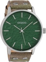 OOZOO Timepieces - Zilverkleurige horloge met camouflage leren band - C10460